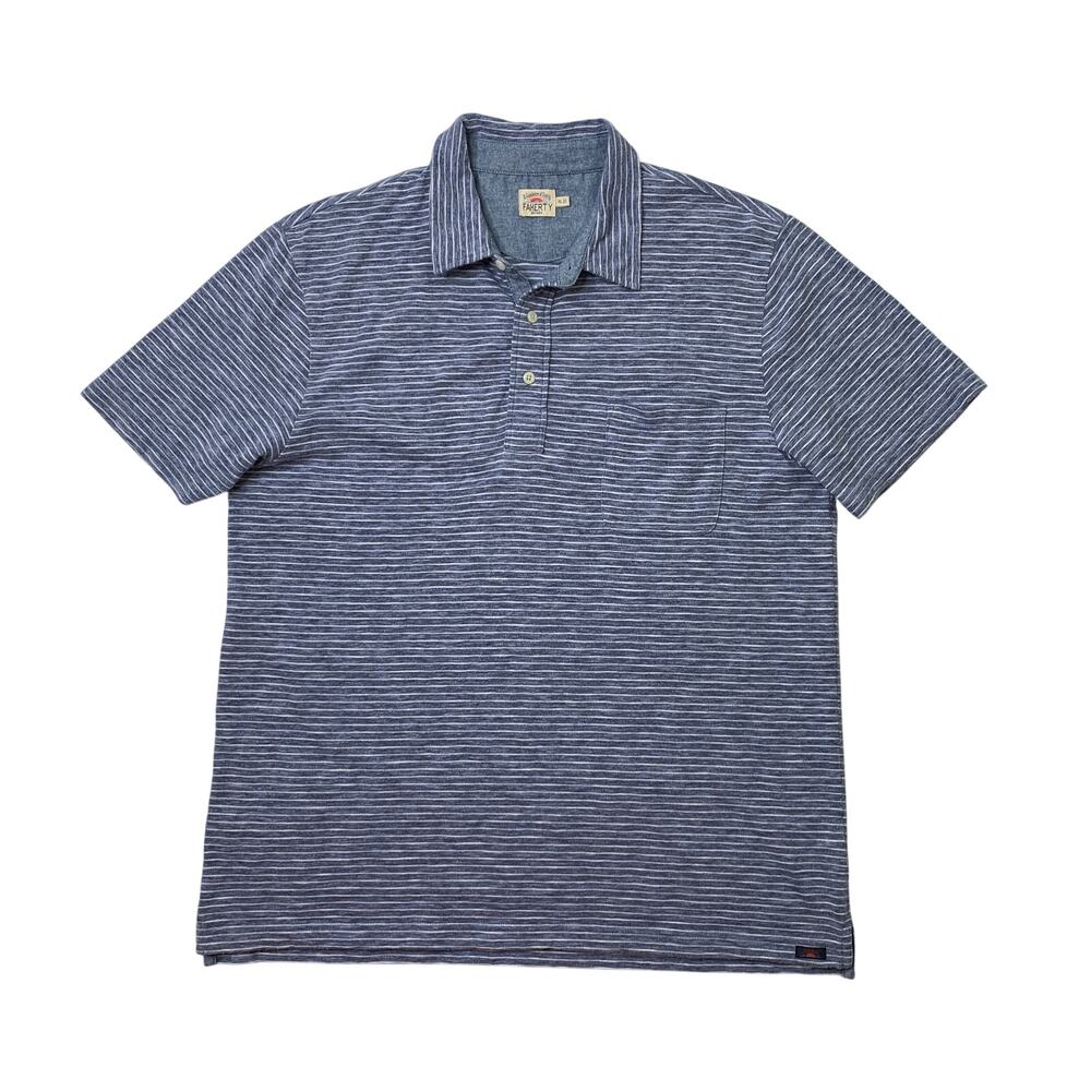 Faherty Shirt Mens XL Extra Large Slim Blue White Feeder Striped Cotton Blend